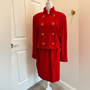 Double breasted St John Marie Grey skirt suit size 12 striking scarlet red